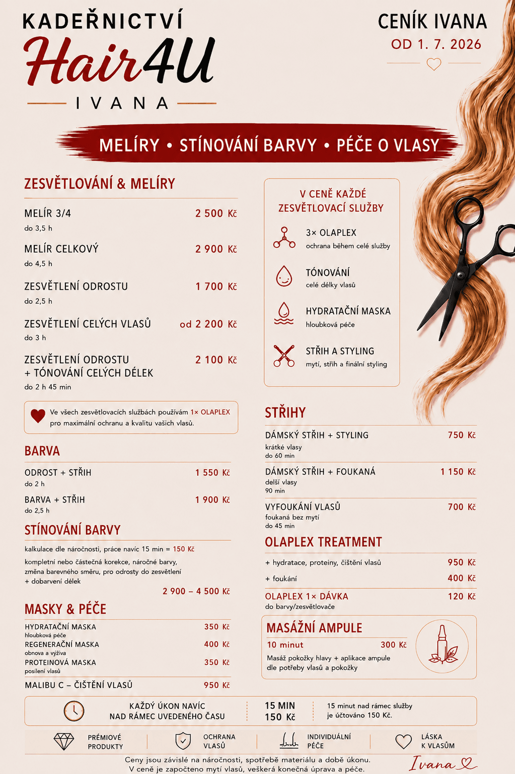 Původní grafický ceník Hair4U – Ivana