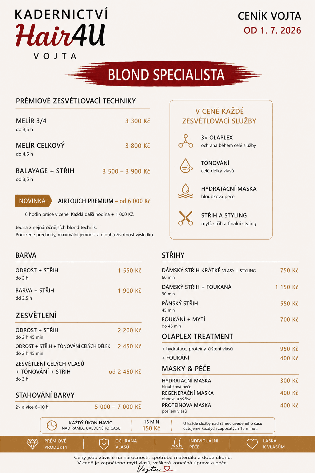 Původní grafický ceník Hair4U – Vojta